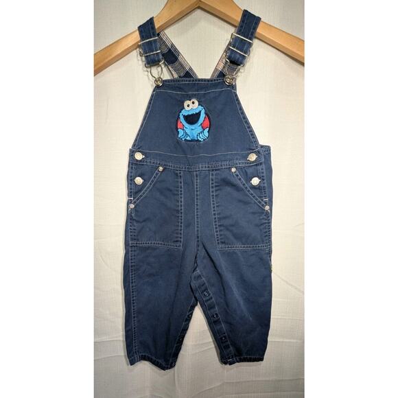 Vintage Sesame Street Toddler Overalls Sz 2T Cookie Monster 90s Dungarees - Picture 3 of 9
